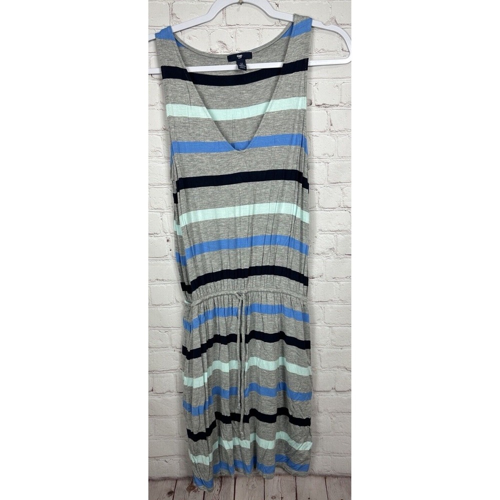 Gap Tank Sundress Elastic‎ Waist striped knit v-neck pockets, sz S, GUC